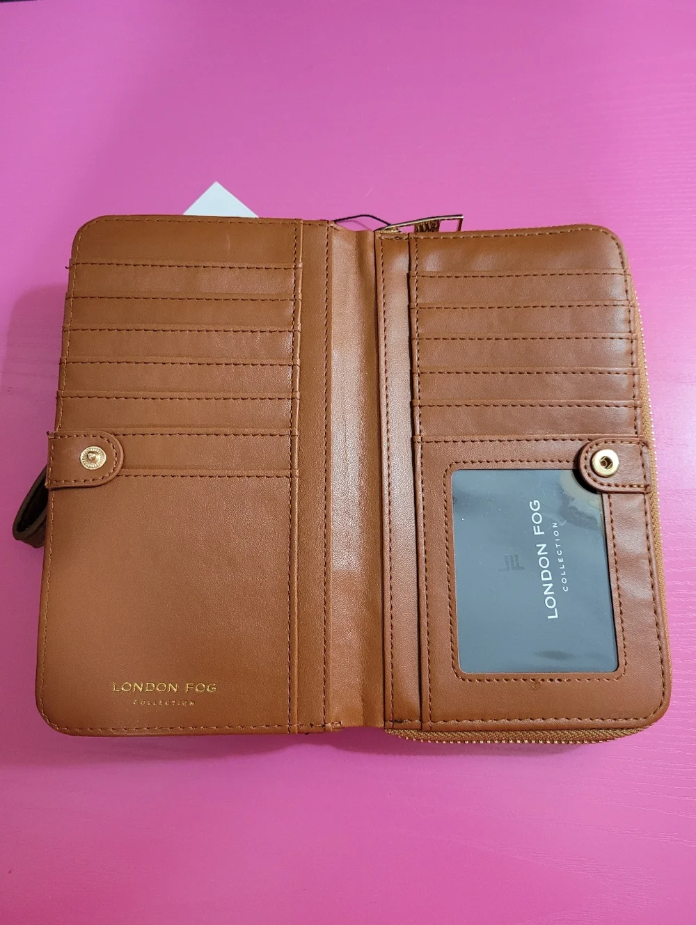 London Fog Pebbled Wristlet Wallet Single Zip Around Front Flap Tan NWT (0762)